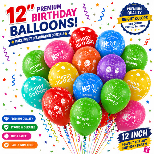 Mix printed happy birthday - 12",